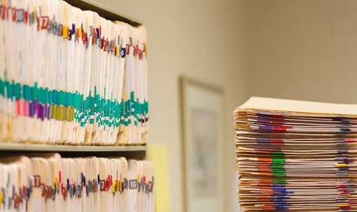 medical records and folders in doctor's office